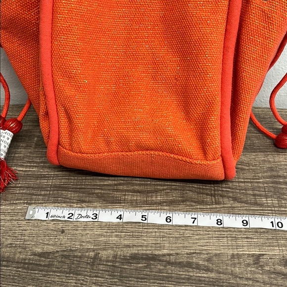 American & Beyond |Orange Beaded Mini Tote/Bucket Bag w/ Beaded Crossbody Strap - Picture 9 of 11